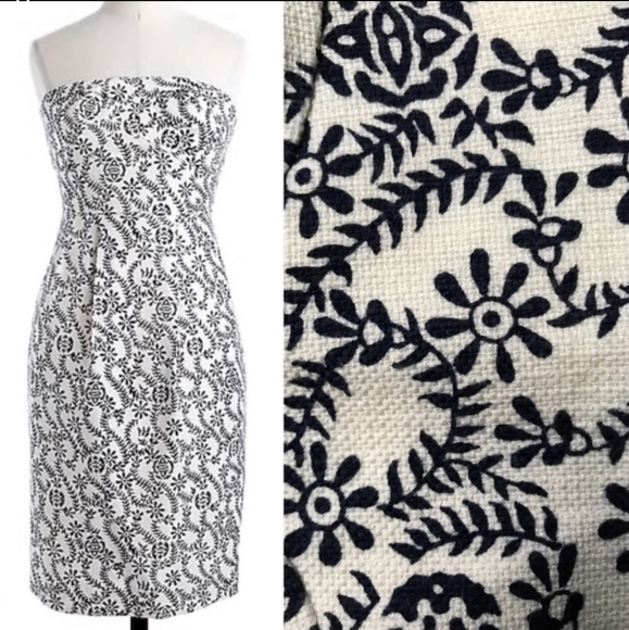 J. Crew Ella Strapless White & Black Floral Shift Cotton Blend Dress Size: 6 - Picture 2 of 16